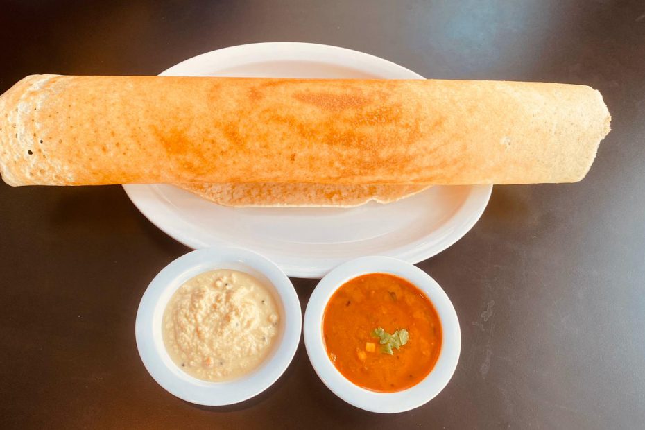 Authentic Dosa in Las Vegas served with Sambhar and Coconut Chutney